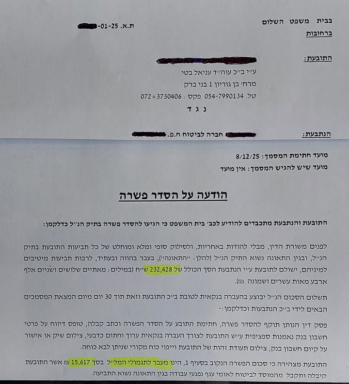 הצלחה: 233,000 ₪ - תאונת דרכים