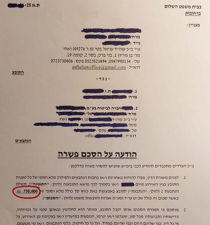 הצלחה: 750,000 ₪ - תאונת דרכים